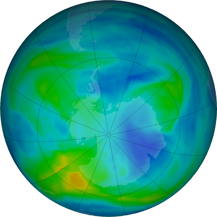 Antarctic ozone map for 26 April 2021